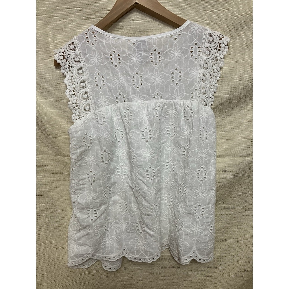 knox rose White Eyelet Cool Summer Boho Lace Cotton Cap Sleeve Top Size small - Picture 7 of 7